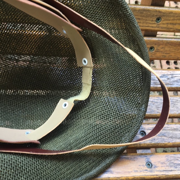 Olive drab safari pith hat mesh adjustable leather strap sun cap wide brim - Picture 6 of 12